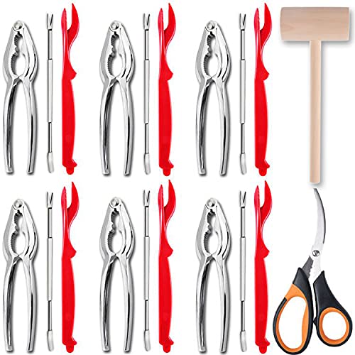 Artcome 21 Pcs Seafood Tools Set Nut Cracker Set Includes 6 Crab Crackers, 6 Forks, 6 Lobster Shellers, 1 Lobster Crab Mallets,