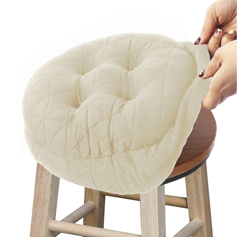 Buyue Seat Cushion For Round Bar Stool, Dia.14 Luxury Fashion Jacquard With Anti-Skid Silicone Bar Stool Cushion Padded (Beige,