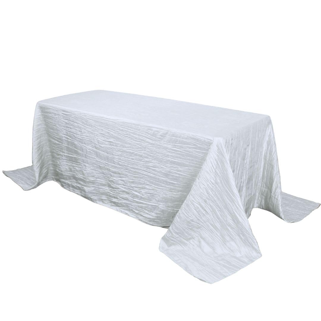 YOUR CHAIR COVERS - 90 x 156 inch Rectangular Crinkle Taffeta Tablecloth - White, Rectangle Table Linens for 8 ft Rectangular Ta