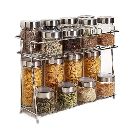 Cri8Hub Stainless Steel Kitchen Rack, Kitchen Organizer And Space Saver, Counter Top Stainless Steel Kitchen Stand 2Tier Trolle