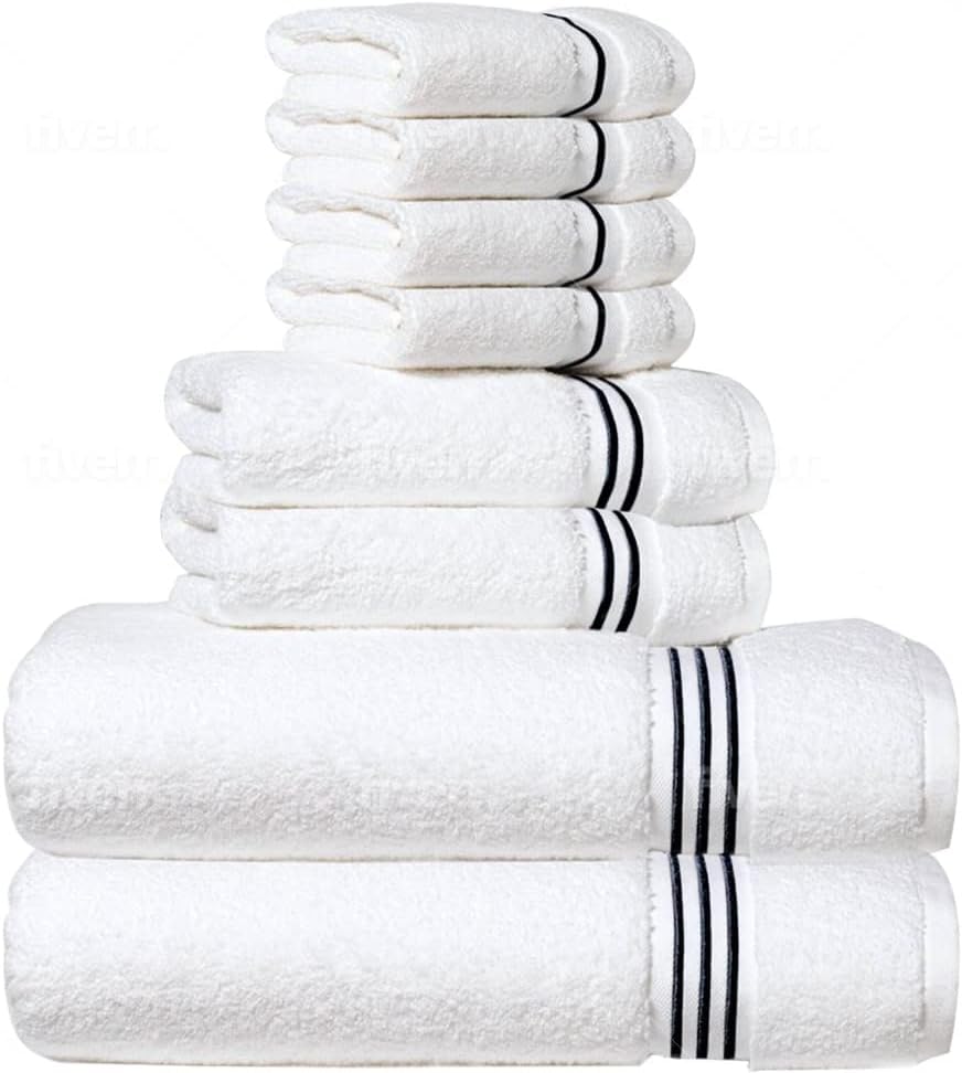 Simpli-Magic 8-Piece Premium Towel Set, 2 Bath Towels, 2 Hand Towels, And 4 Wash Cloths, 100% Ring Spun Cotton Highly Absorbent