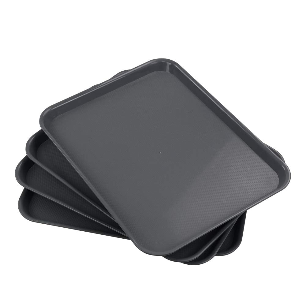 Nesmilers Plastic Fast Food Trays, Cafeteria Trays, 4 Pack Serving Trays (Grey)