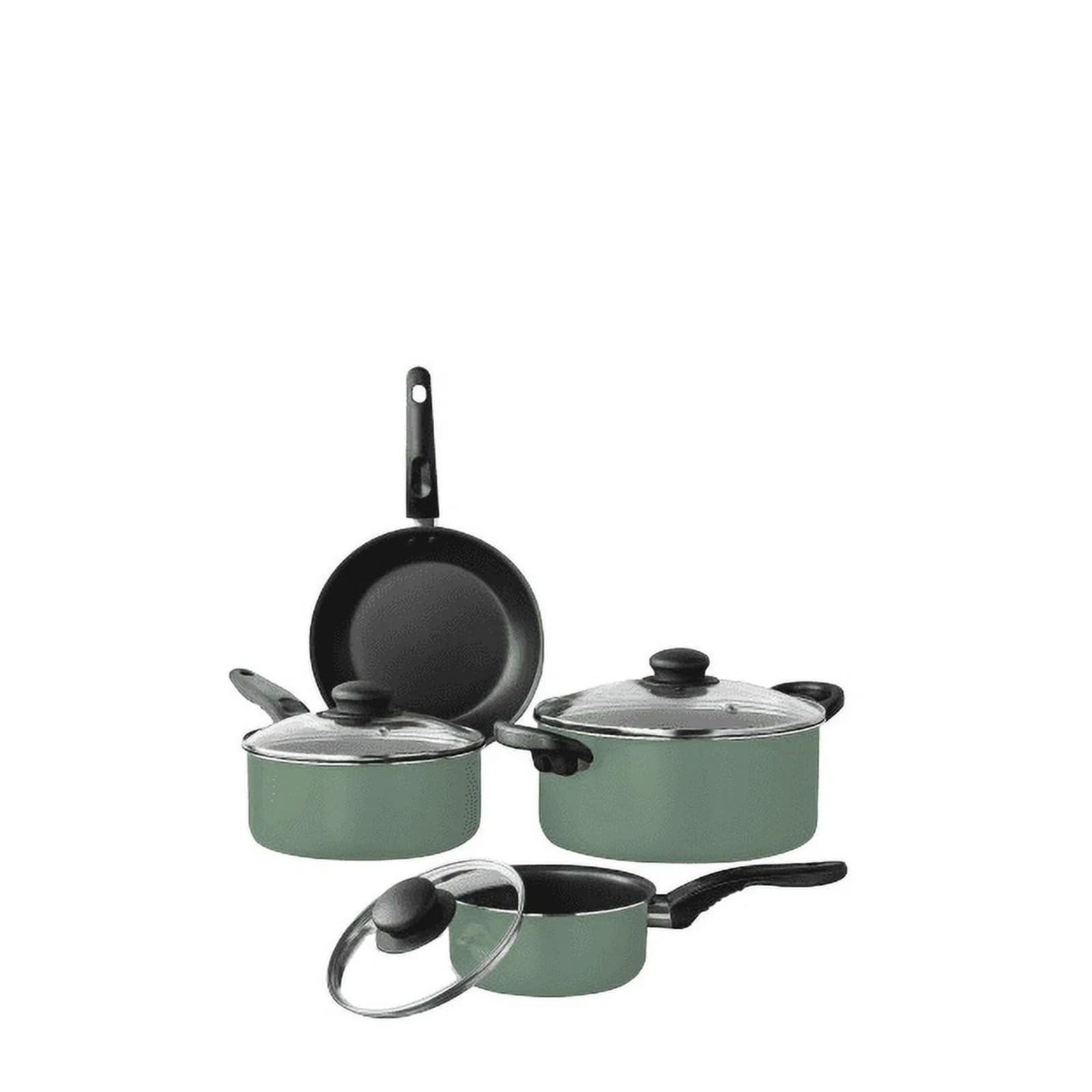 CNEIESD 7Piece NonStick Cookware Set, Aluminum Pots and Pans Set with Glass Lids.Green