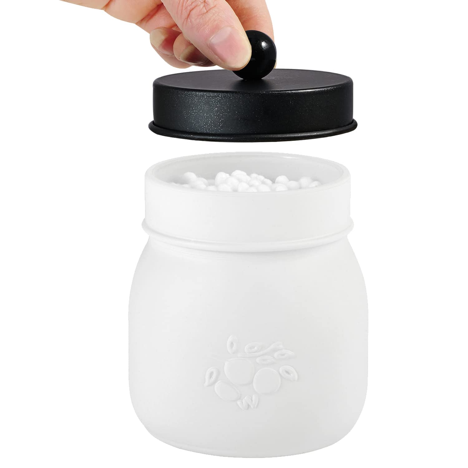 Amolliar Mason Jar Bathroom Accessories Set (4 Pack)-White Retro Lotion Soap Dispenser & 2 Apothecary Jars & Toothbrush Holder-