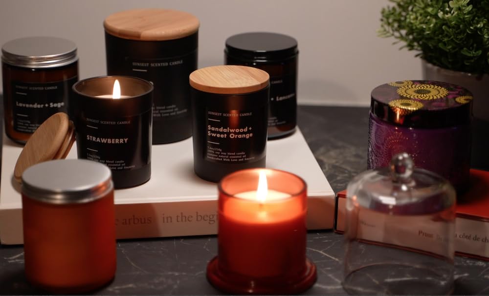 SunSest Scented Candle - for Home and Gifts - Lavender & Eucalyptus - 100% Natural Soy Wax and Pure Essential Oils - Women and M