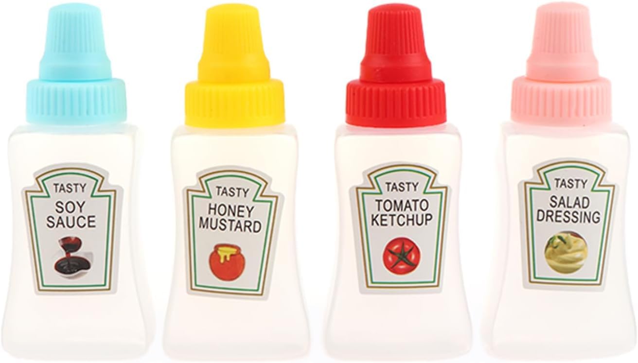 4Pcs Colorful Mini Cute Tomato Ketchup Bottle,Salad Dressing Tomato Containers Empty Ketchup and Mustard Syrup Dispenser for Adu