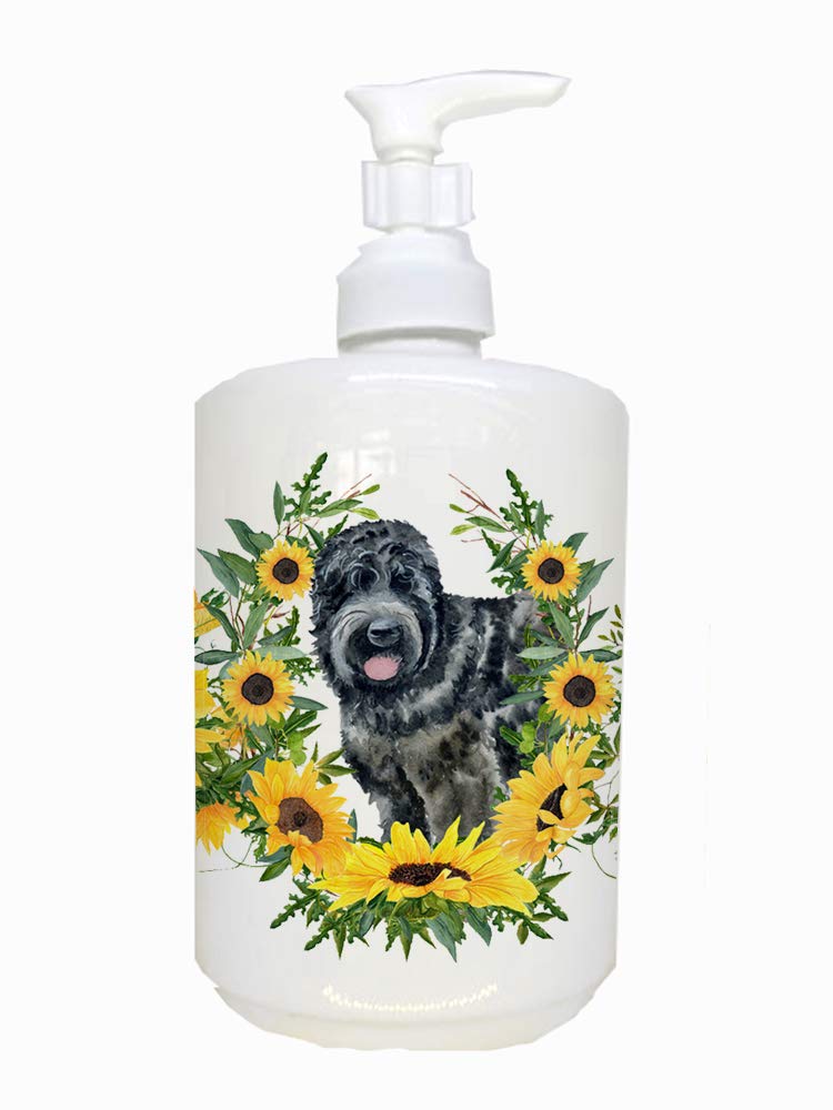 Caroline'S Treasures Ck2869Soap Black Russian Terrier In Sunflowers Ceramic Soap Dispenser Hand Soap Dispenser Pump Bottles For