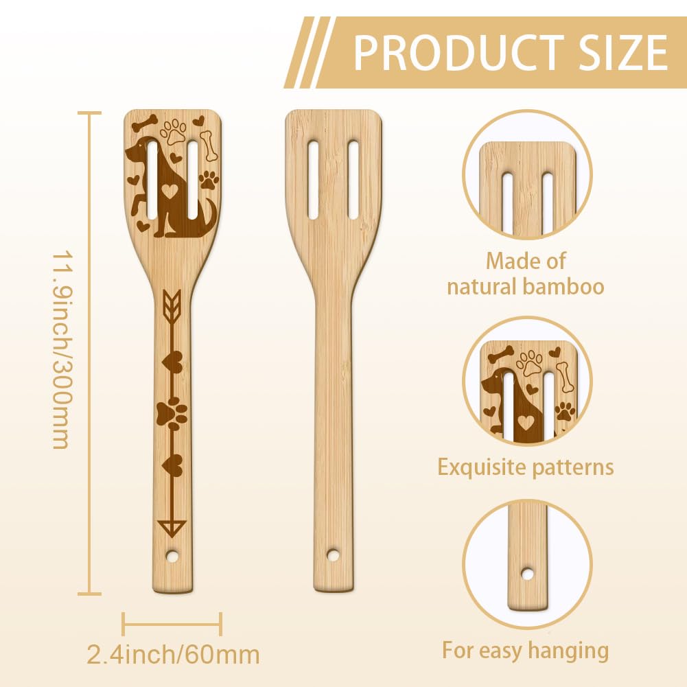 Globleland 6Pcs Dog Bamboo Cooking Utensils Wooden Pet Engraved Cooking Spoons Set Carving Kitchen Bamboo Spatula Set Wood Cooki