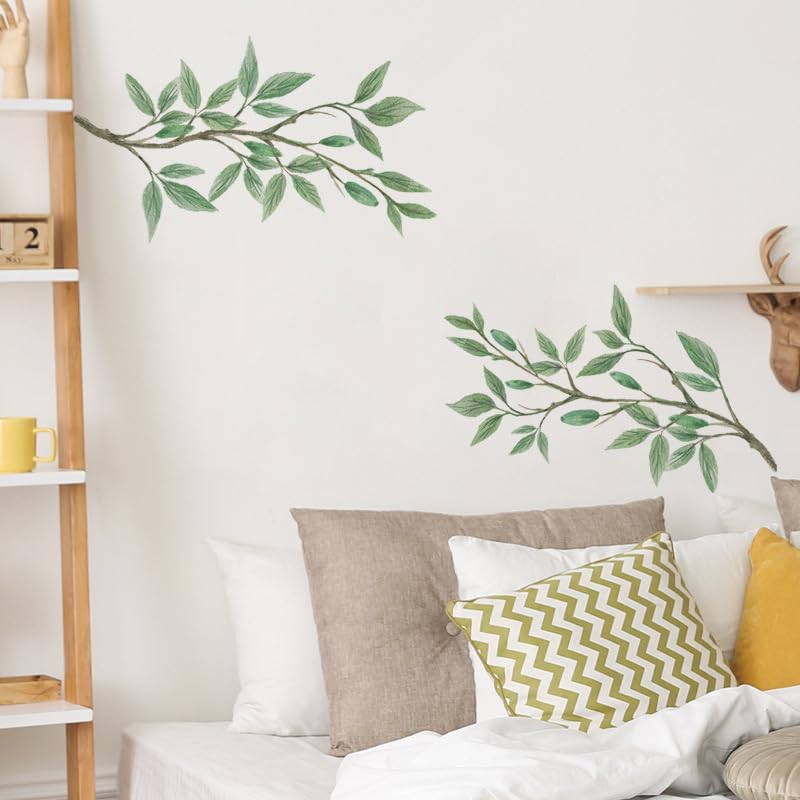 INDIAN ROYALS Green Leaves with Branches Design Wall Art Decoration PVC Vinyl Removable Wall Sticker (30 CM x 90 CM)