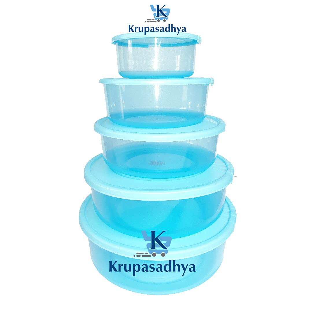 Krupasadhya 5 Pcs Kitchen Storage Round Container Plastic Box Airtight Organizer Set Combo Microwave, Freezer, Dishwasher Safe (