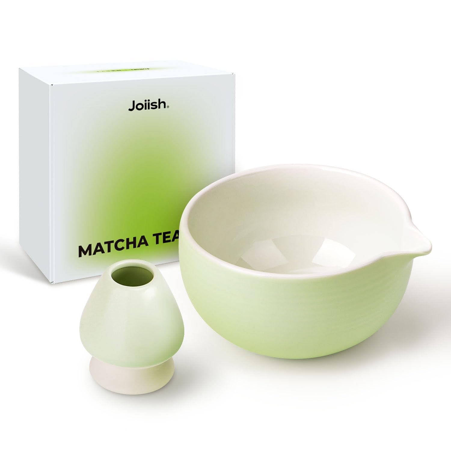Joiish Matcha Bowl And Whisk Holder Set, Ceramic Tea Bowl And Whisk Stand, Matcha Tea Mixing Bowl With Spout (18 Ounce), Whisk R