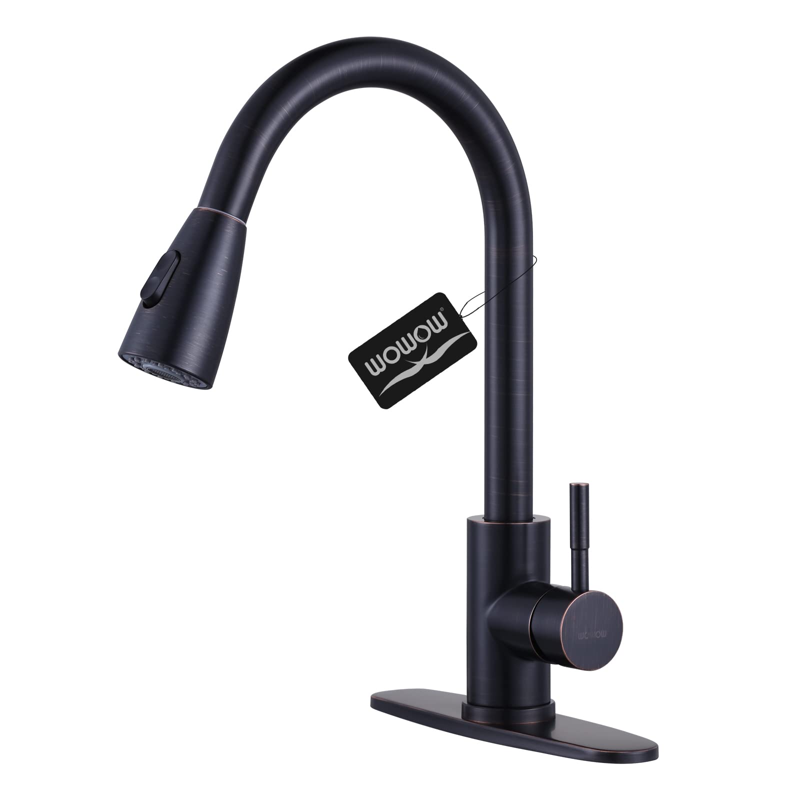 Wowow Oil Rubbed Bronze Kitchen Faucet With Sprayer, Sus 304 Stainless Steel Kitchen Sink Faucet, High Arc Single Handle Kitchen