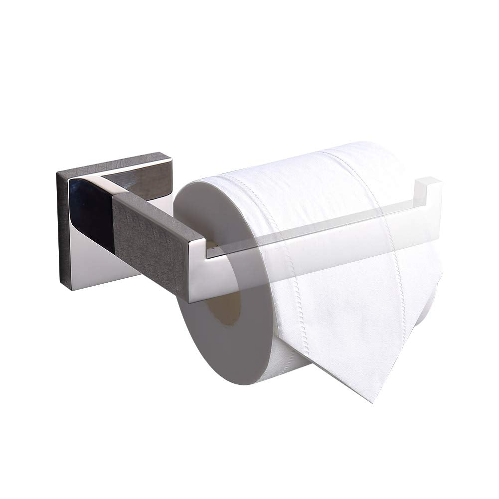 TASTOS Polished Chrome Toilet Paper Holder SUS304 Stainless Steel  Modern Square Half Open Bathroom 5 inch TP Holder Wall Mount Rustfree Tissue Roll Dispenser for Washroom Kitchen