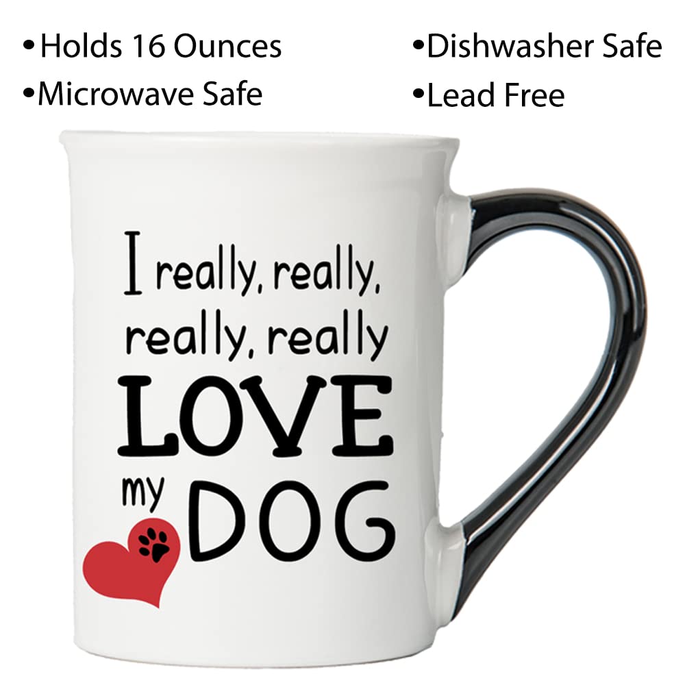 Cottage Creek I Really Love My Dog Mug, 16Oz Black And White Gift Boxed Ceramic Coffee Cup For Dog Mom And Dad, Cute Tea Mug And