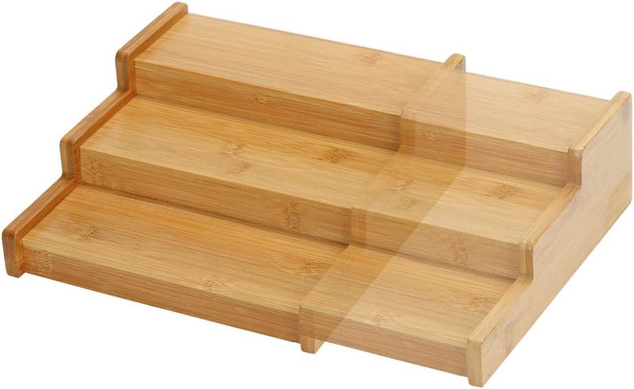 Matiko Wooden Spice Rack Organizer 3 Tier Bamboo Natural Expandable For Cabinet Pantry Or Countertop,Waterproof And Non Skid She