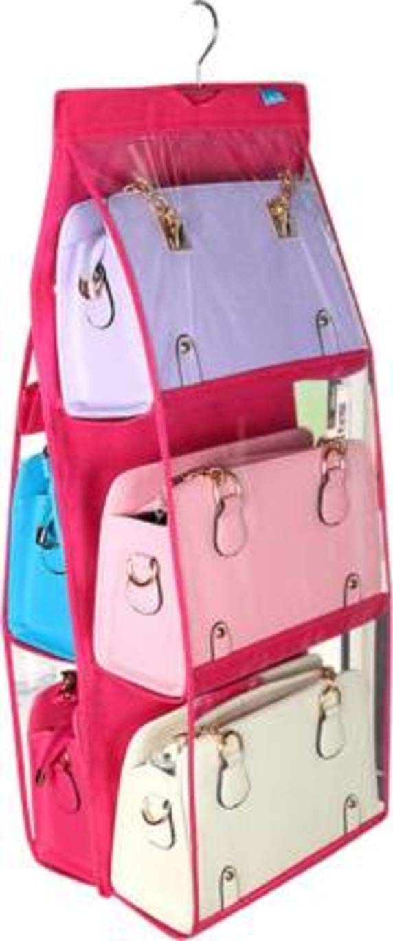 Kinzilla Women Bag 6 Pocket Hanging Bag Storage Organizer Foldable Hand Bag Storage Transperent Closet Organizer(Multicolour)