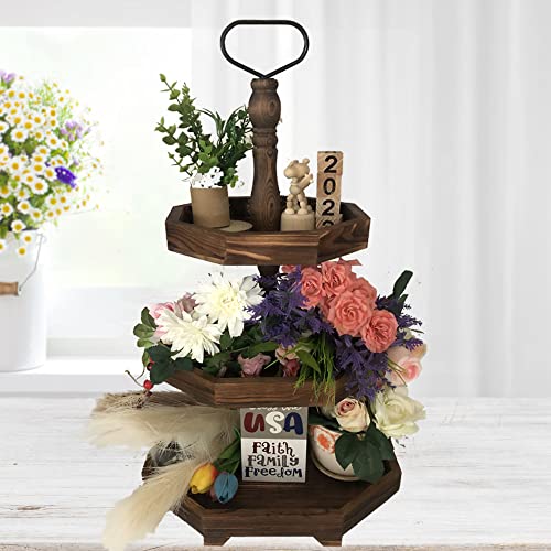 3 Tiered Decorative Tray, Wood Serving Tray, Wooden Farmhouse Dessert Cupcake Stand, Wood Home Country Decor Tray, Table Fall Ki