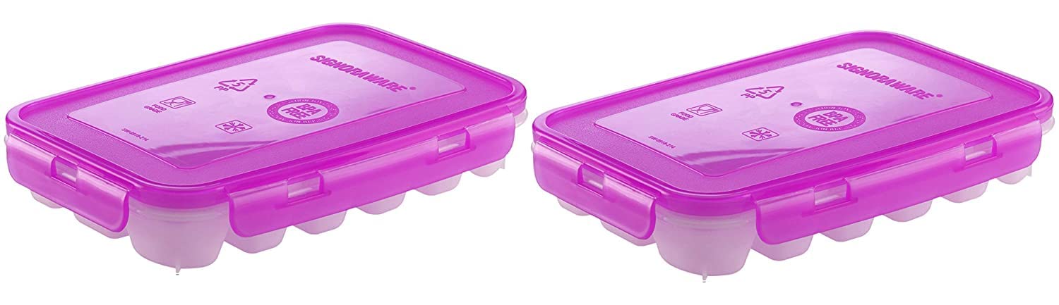 Signoraware Icy Trey Plastic Lock N Lock 18 Cubes, Set Of 2, Purple