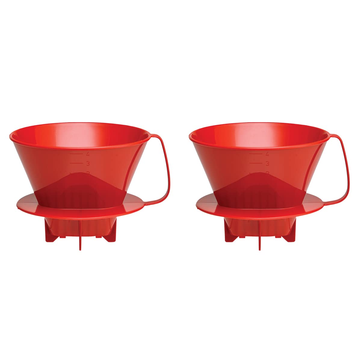 Fino Pour-Over Coffee Brewing Filter Cone, Number 4-Size, Red, Brews 8 To 12-Cups, Set Of 2