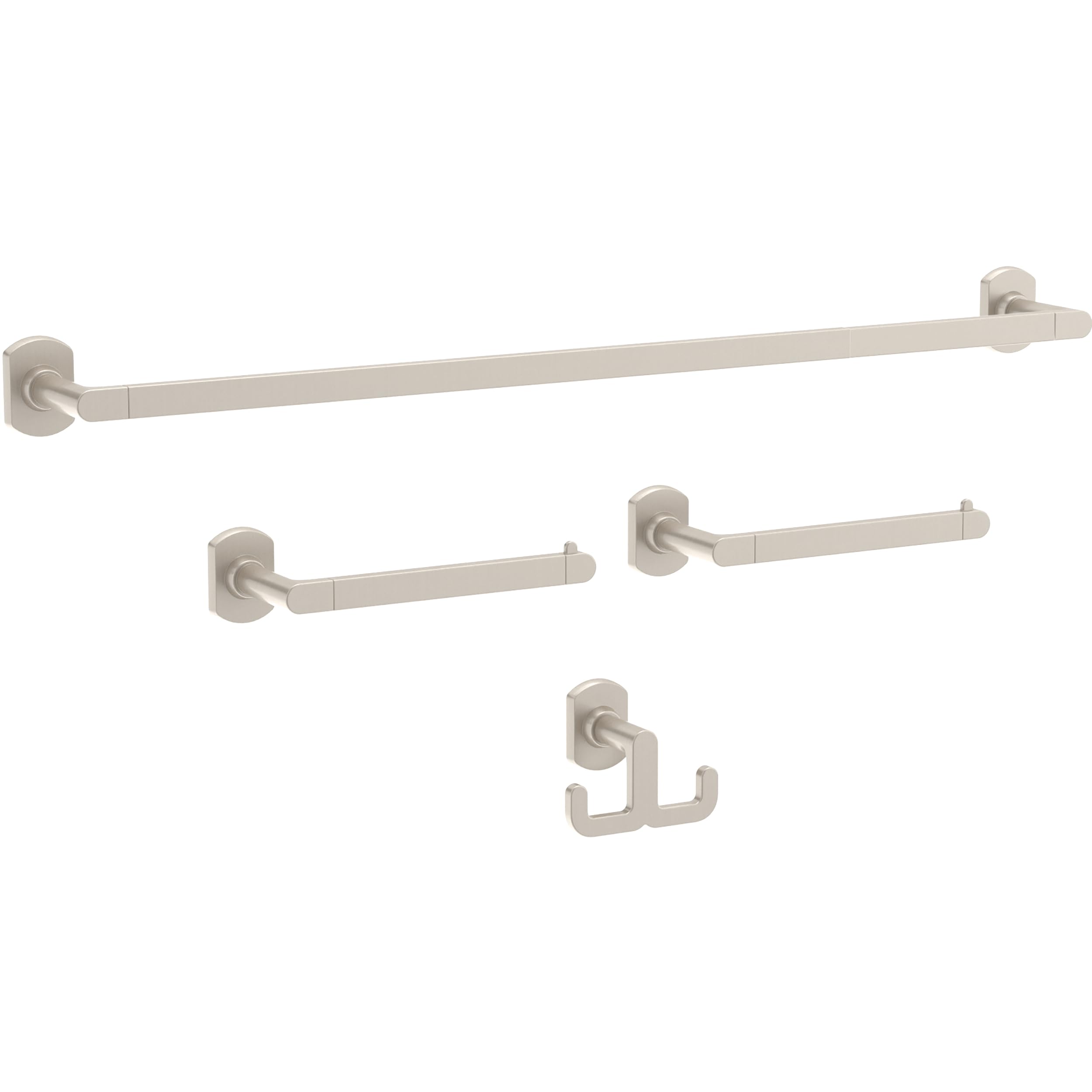 Franklin Brass Granville 4-Piece Bathroom Set Satin Nickel 18 In. Towel Bar W/ 6 Extender, Toilet Paper Holder, Hand Towel Holde