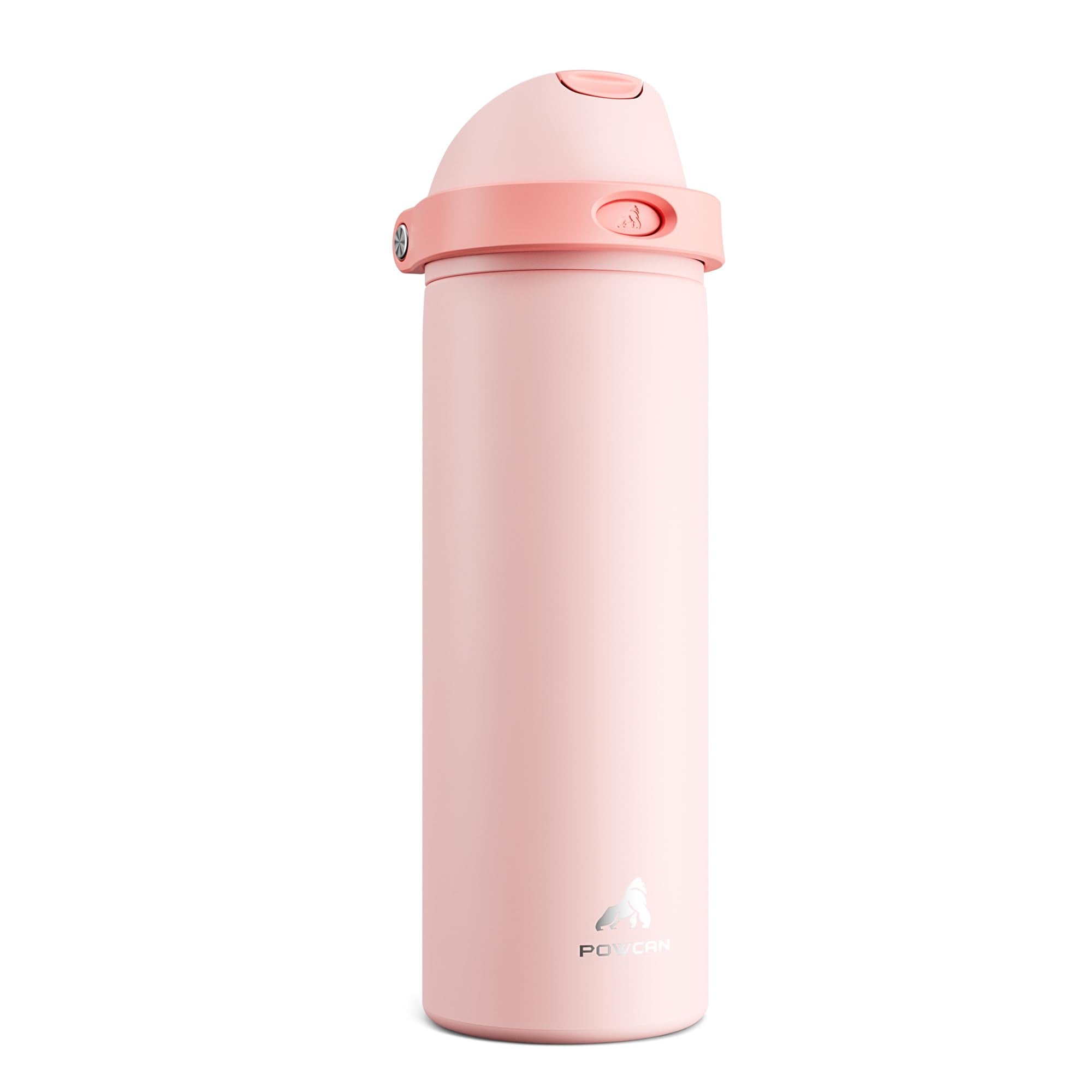 POWCAN 24 oz Insulated Water Bottle for Sports: 2-in-1 Lid with Push-Button Spout & Quick-Flip Straw, Leakproof, Car Cupholder F