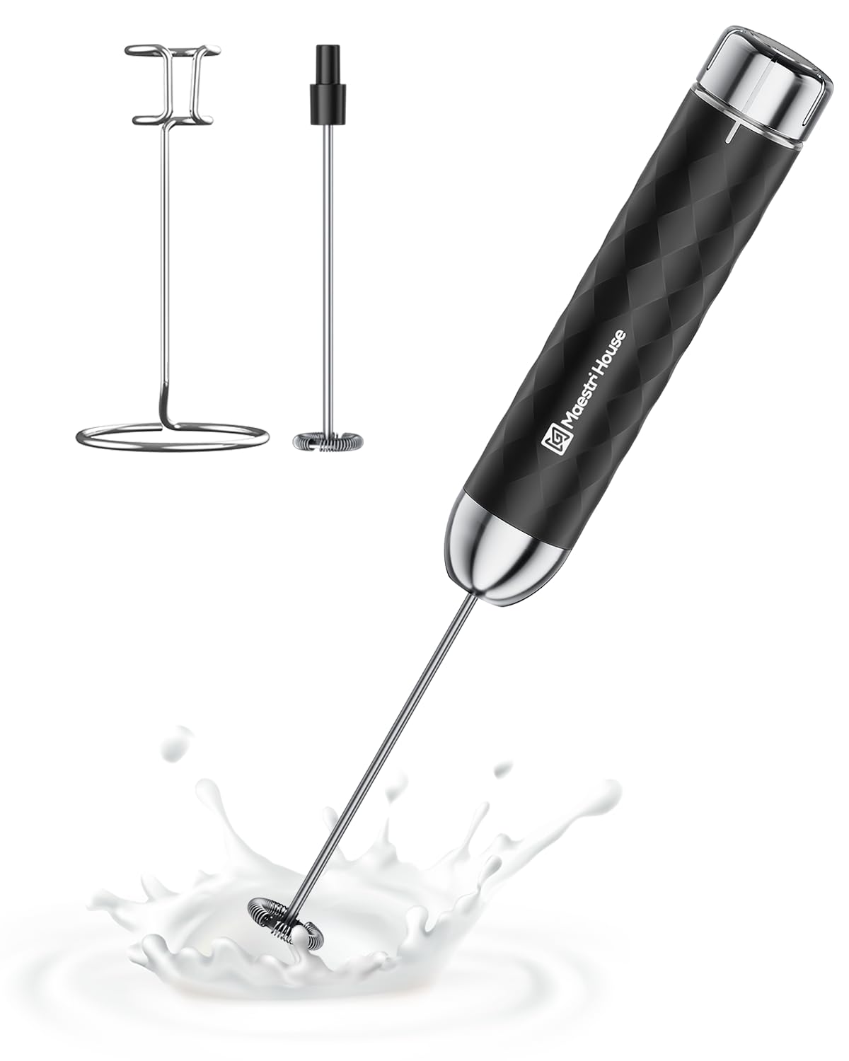 Maestri House Rechargeable Milk Frother with Stepless Speed Control, LunaFro 2.0 Handheld Electric Foam Maker Waterproof Drink M