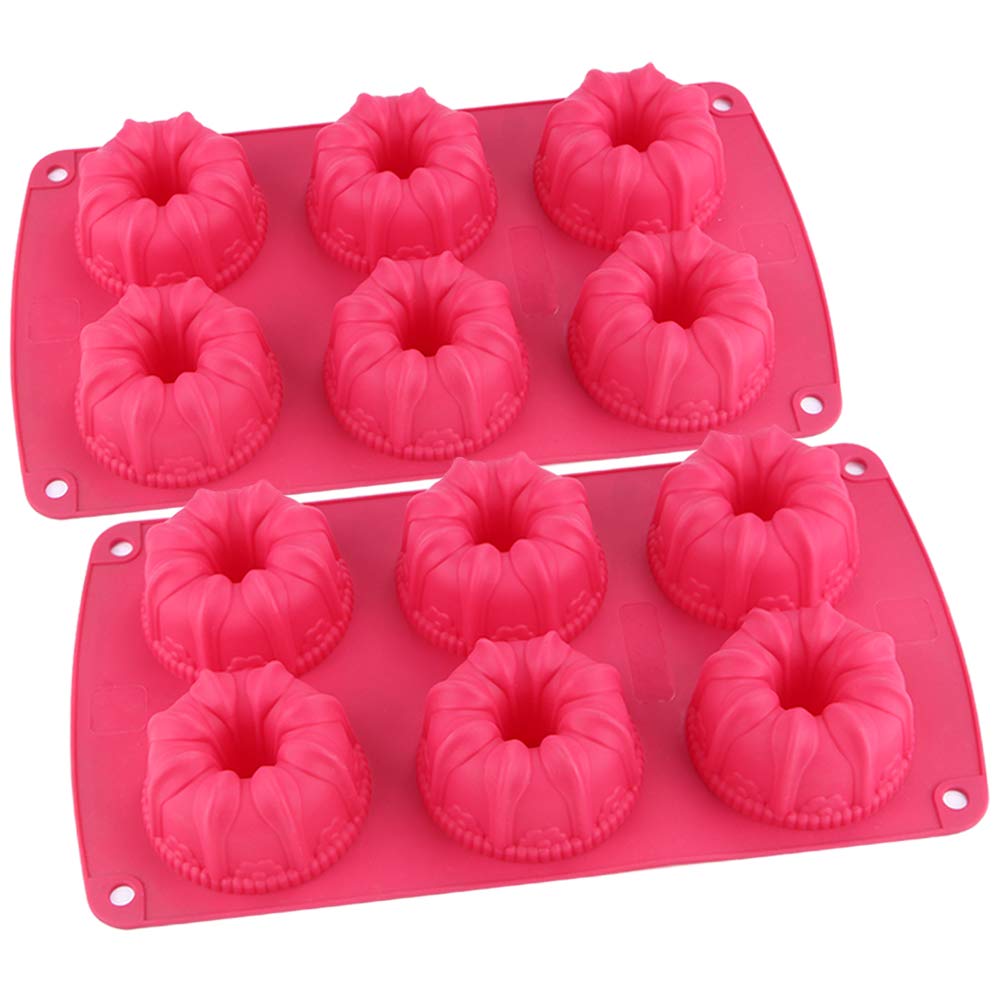 Webake Fancy Fluted Tube Cake Pan Non-Stick Silicone Mini Tube Cake Baking Pan Kugelhopf Cake Mold Pack Of 2