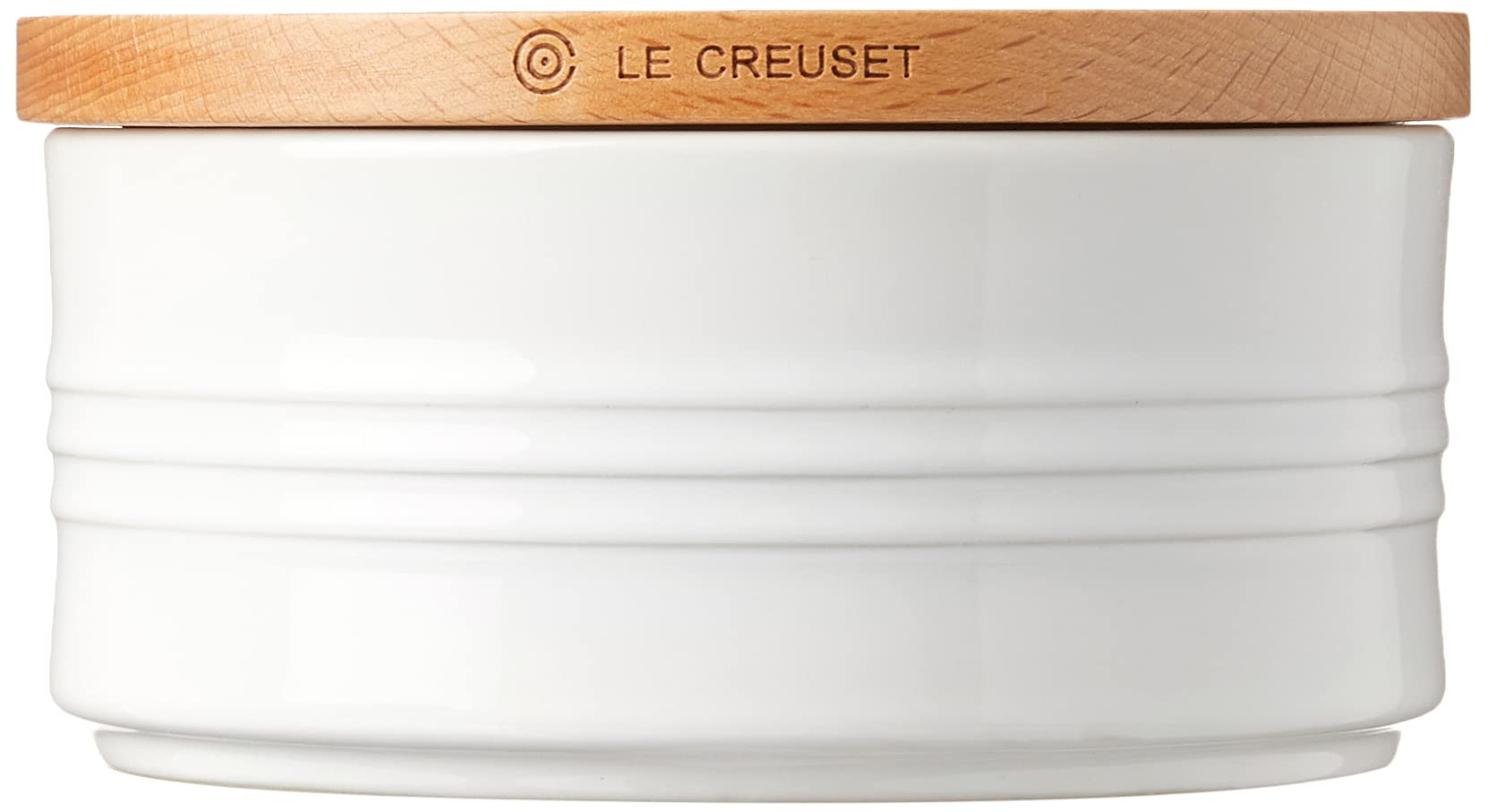 Le Creuset Stoneware Canister With Wood Lid, 23 Oz. (5.5'' Diameter), White