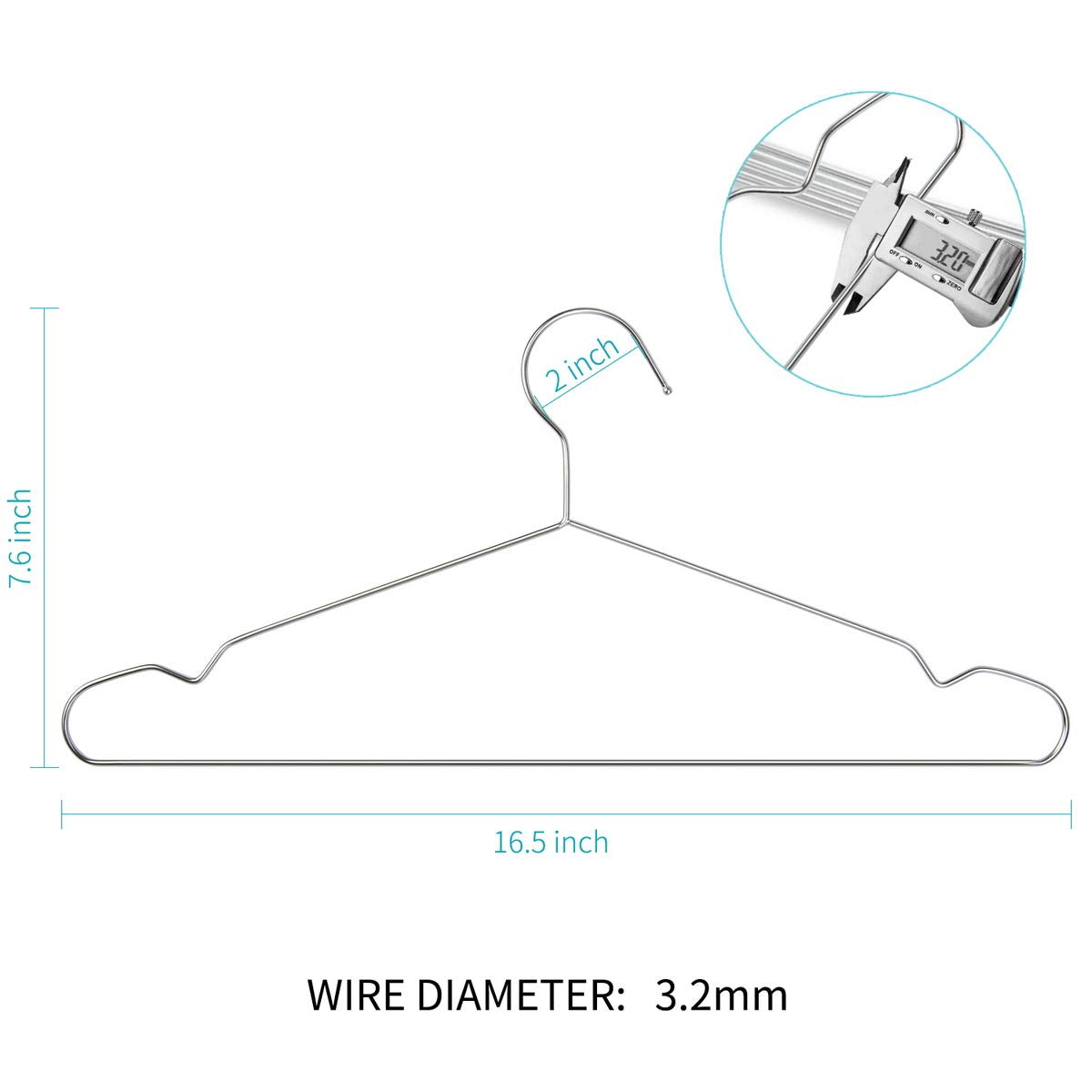 FSUTEG Wire Hangers  Clothes Hangers 50 Pack Heavy Duty Stainless Steel Metal Pants Hangers 16.5inch