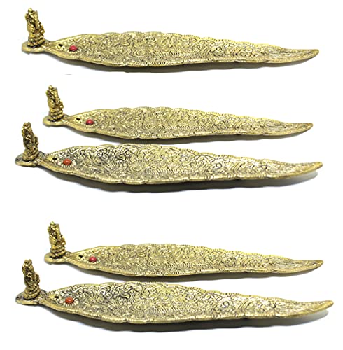 Crafticia Aluminum Leaf Incense Holder & Ash Catcher Agarbatti Stand Featuring Ganesh Figurine Pooja Article for God (9x2 inch)