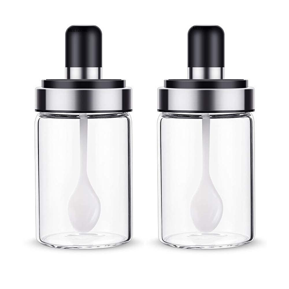 Meetzone Kitchen High Borosilicate Glass Food Jar With Spoon  Honey, Spice, Salt & Sugar Storage Bottle  250Ml (2Ps), Multicol