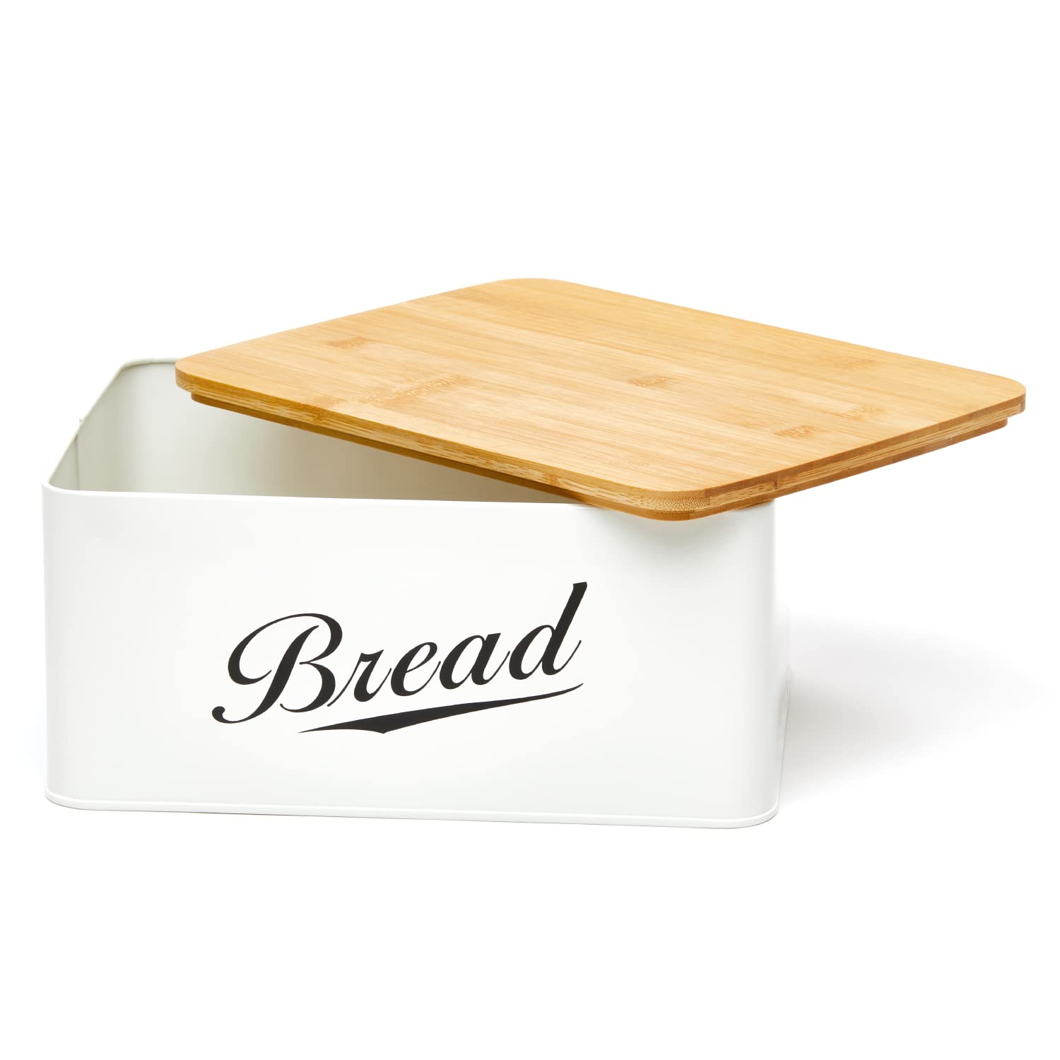 Royalhouse Modern Metal Bread Box With Bamboo Cutting Board Lid, Bread Storage Container For Kitchen Counter, Vintage Kitchen De