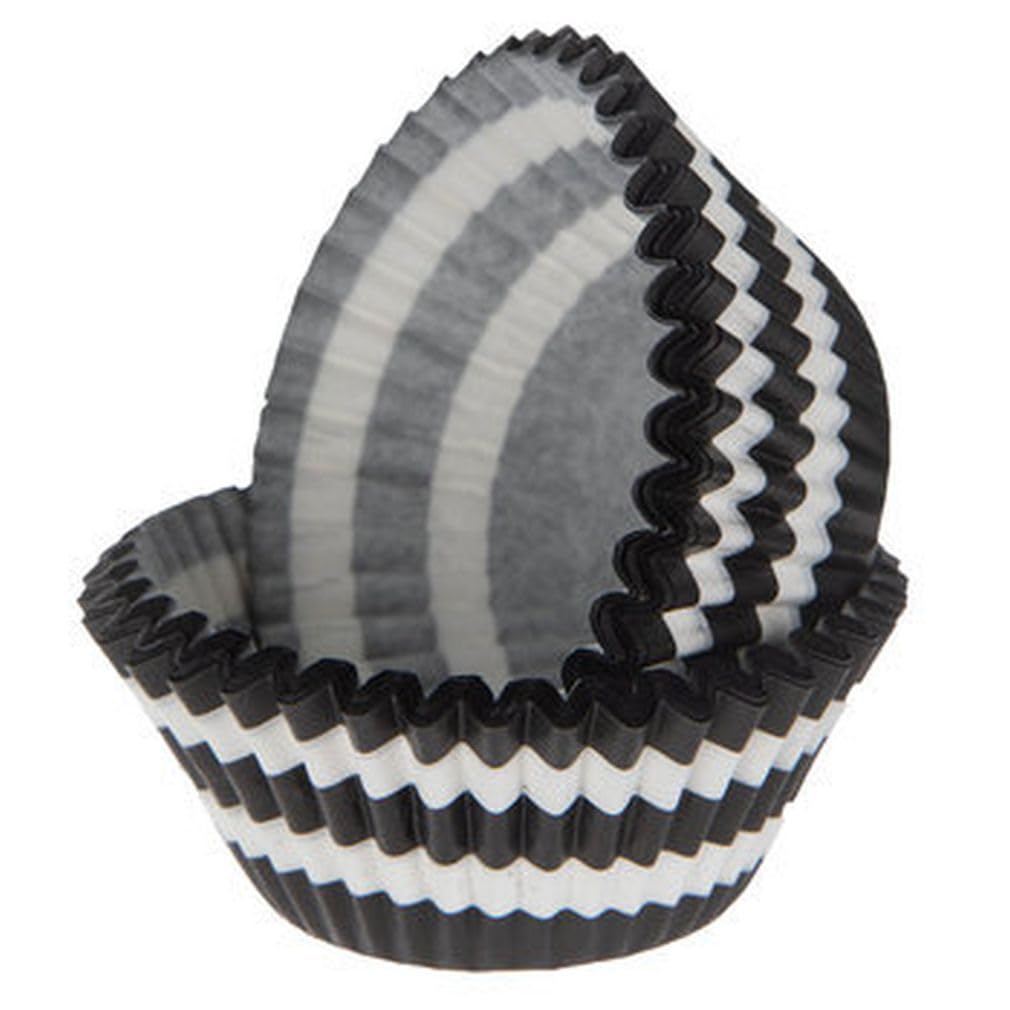 Black And White Stripe Decorative Baking Cups - Patterned Paper Liners For Cupcakes, Muffins (Standard Sized) - 50 Count