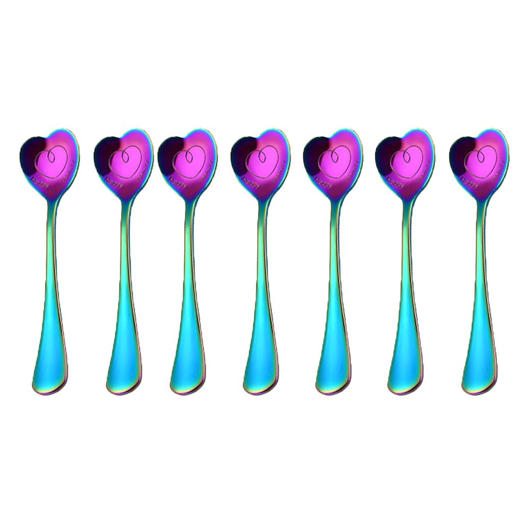 7 Pcs Stainless Steel Spoon, Heart Shaped Spoons, Coffee Spoon,Dessert Spoon, Ice Cream Spoons, Tea Spoons,Love Spoon, Cute Holi