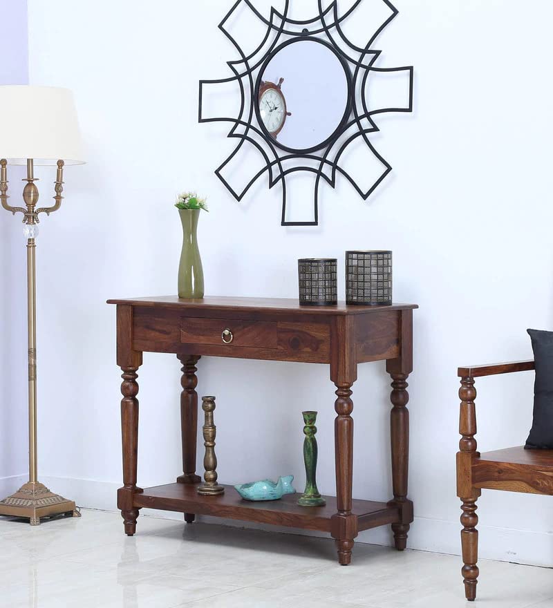 Vivek Wood Solid Sheesham Wood Console Table For Living Room | Wooden Side Entrance Table For Home With Drawer & Shelf Storage |