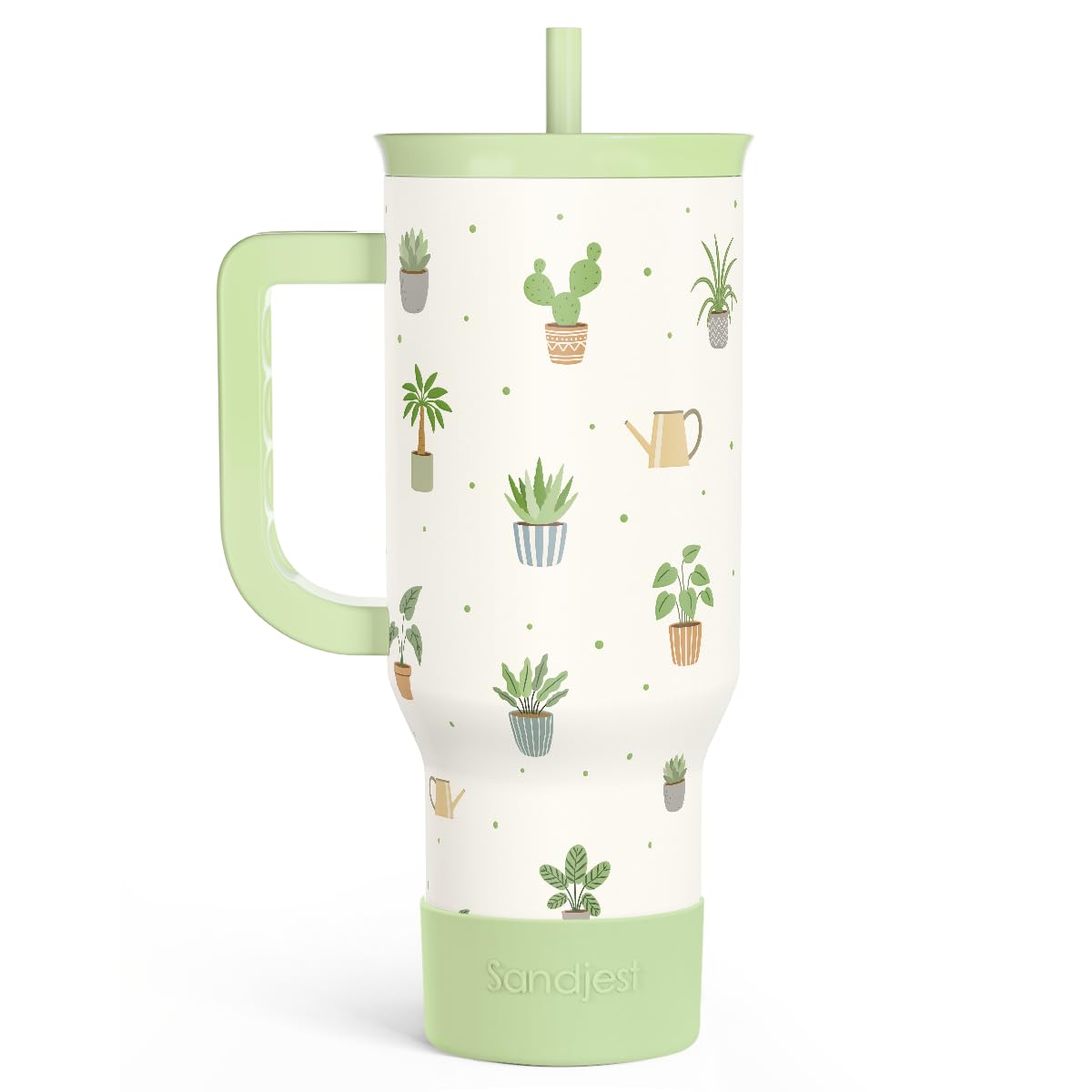 Sandjest Plant Lover 40Oz Tumbler With Handle And Straw, Insulated Stainless Steel Travel Coffee Mug For Women Girls, Gift Idea 