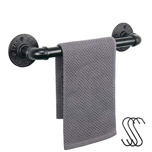 Jeasor Industrial Pipe Towel Rack Towel Bar, Heavy Duty Wall Mounted Rustic Farmhouse Bath Towel Holder For Bathroom (Black, 12