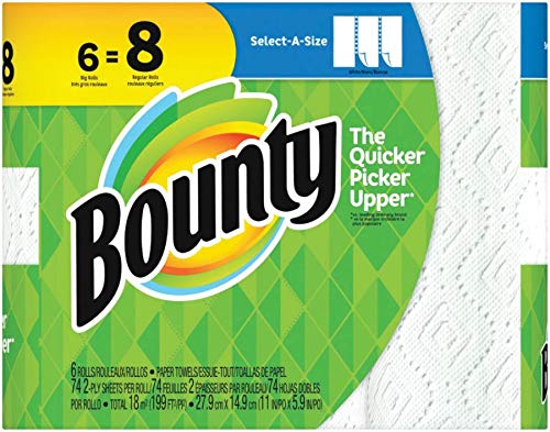 Bounty Select-A-Size Paper Towels, White, Big Rolls, 6 Count Of 74 Sheets Per Roll, 6 Count (Pack Of 1)