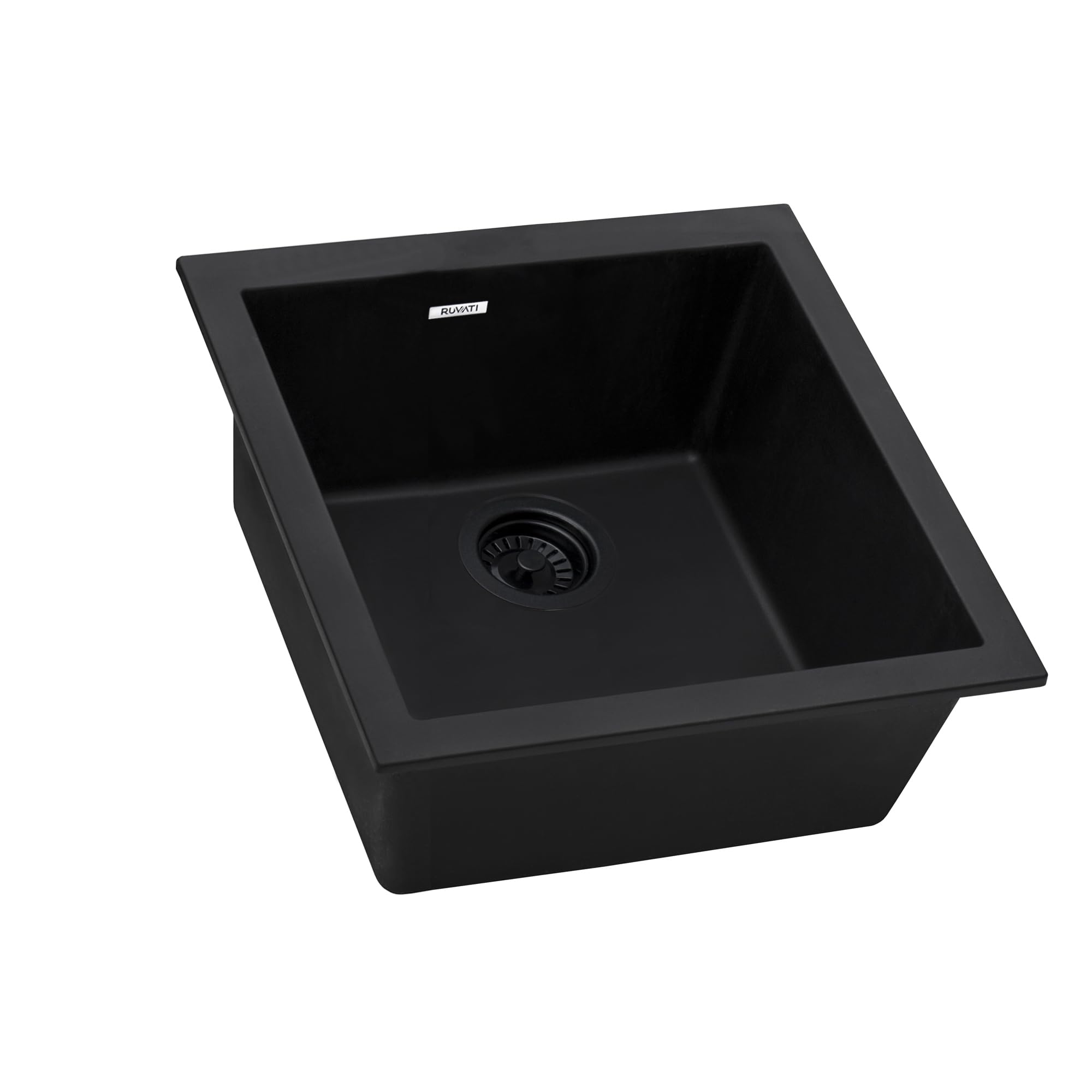 Ruvati 17 x 17 inch Granite Composite Undermount Single Bowl Kitchen Sink - Midnight Black - RVG2018BK