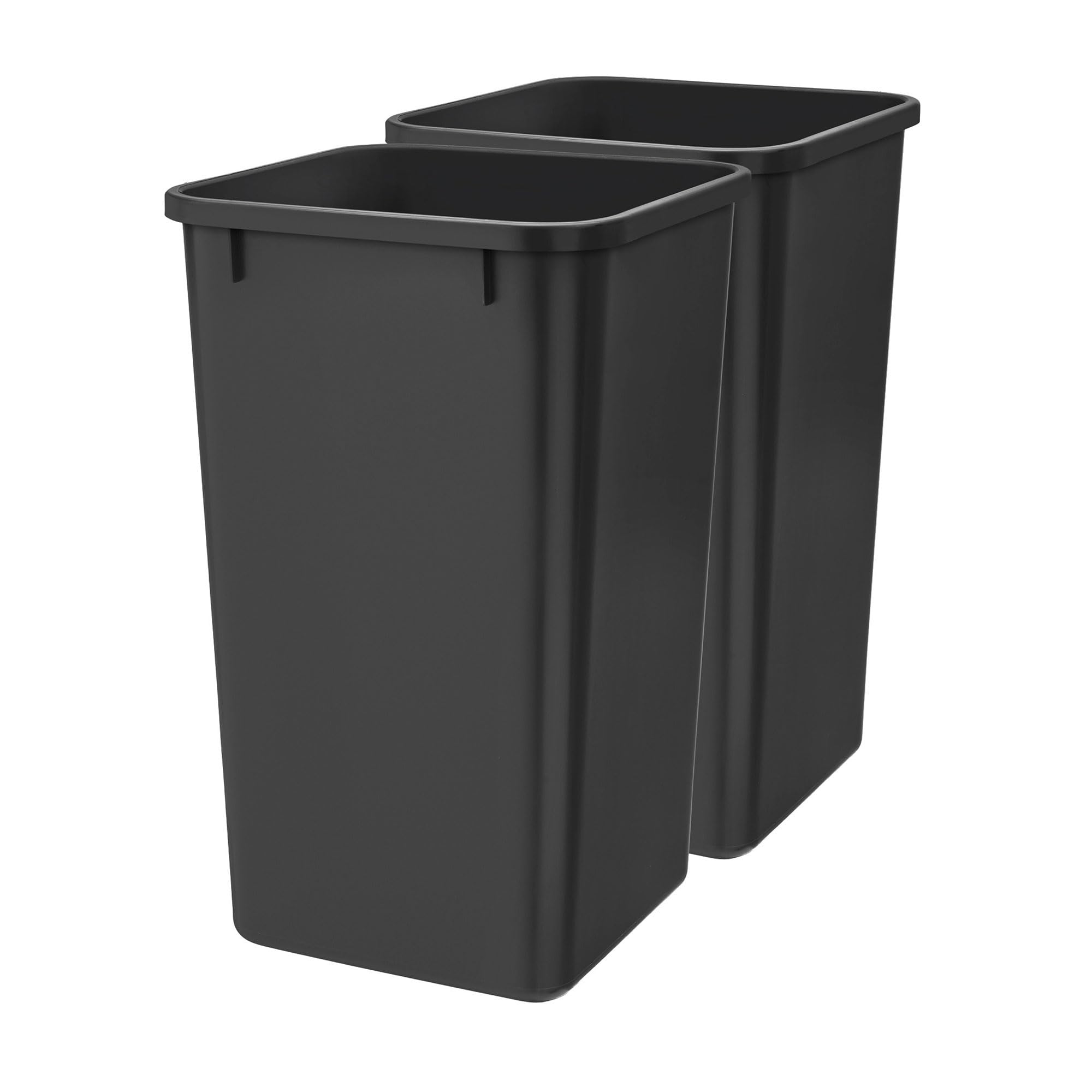 Rev-A-Shelf Polymer Replacement 27 Quart Trash Bin Recycle Waste Garbage Container For Kitchen Cabinet Pullouts, Black, 2 Pack,