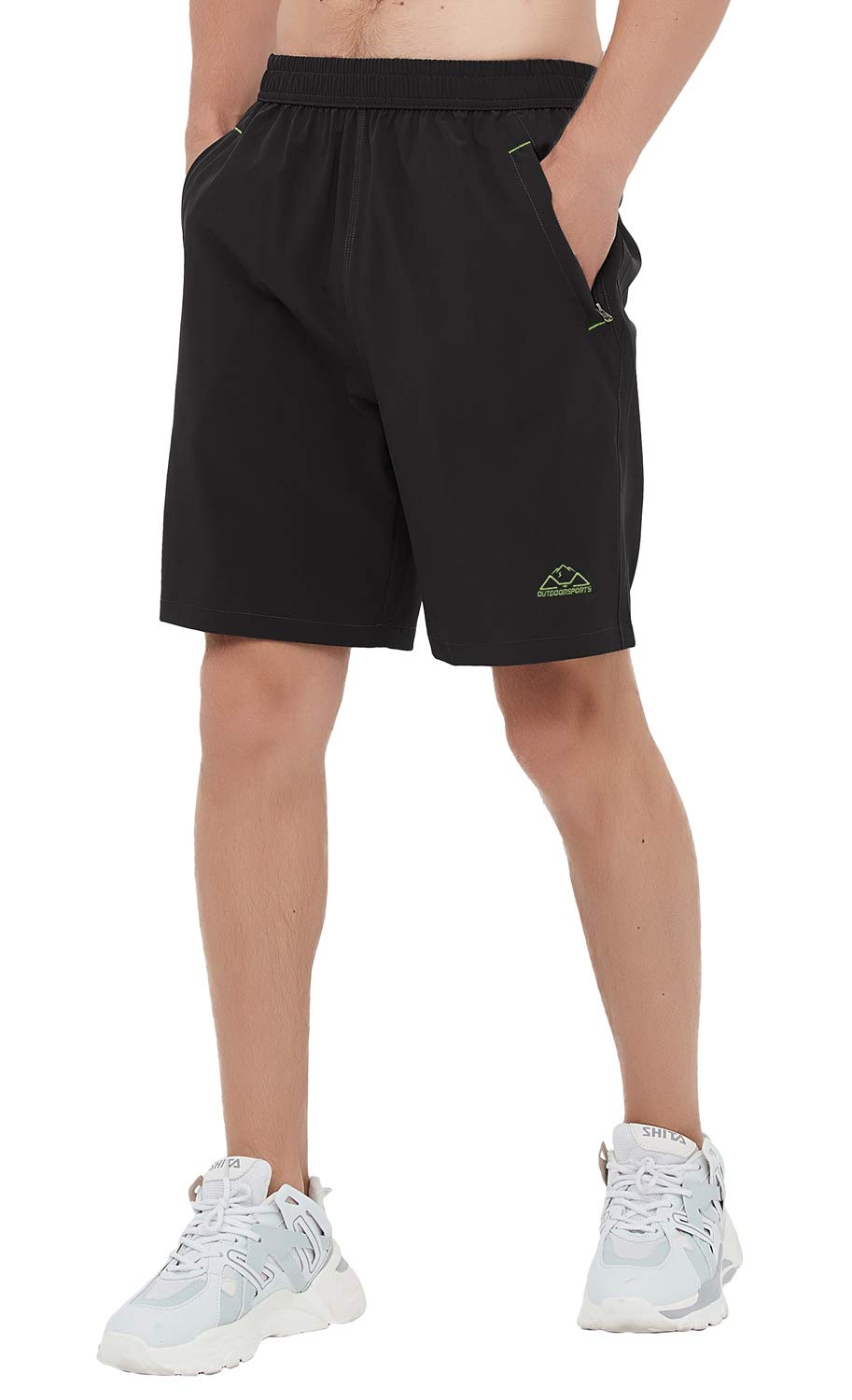 Rdruko Mens Outdoor Sports Hiking Shorts Lightwight Dry Fit Active Running Shorts With Pocket(Black Green, Us L)