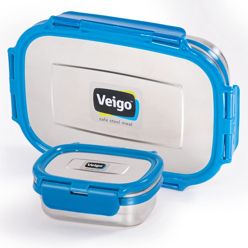 Veigo Steel Lunch Boxes For Office Men, Tiffin Box For Office Men, Lunch Box For Kids, Jumbo 950 Ml, 180 Ml Veg Box | Detachable