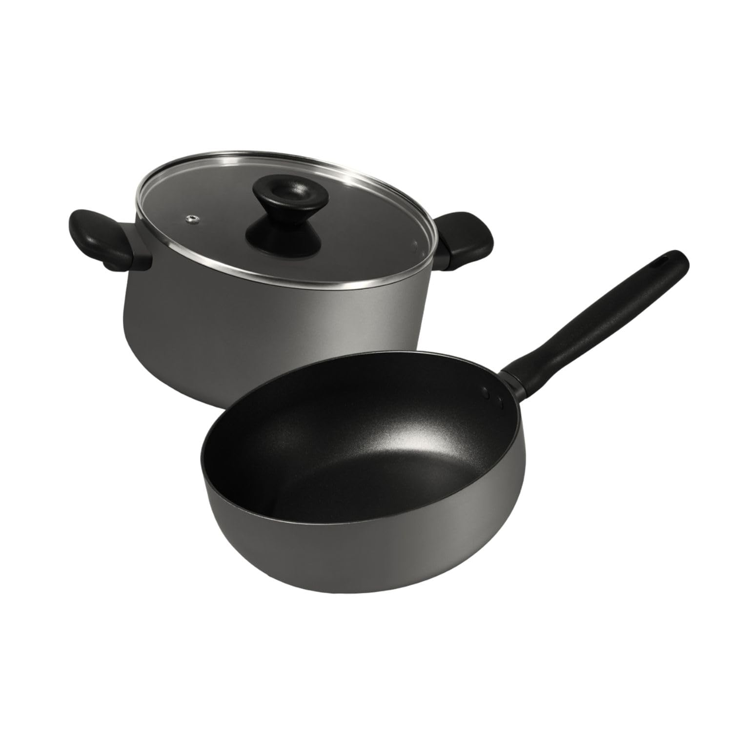 Meyer Bauhaus Aluminum Nonstick Casserole + Saucier Cookware Set With Interchangeable Lid | Non Stick Cookware Set | Cooking Set