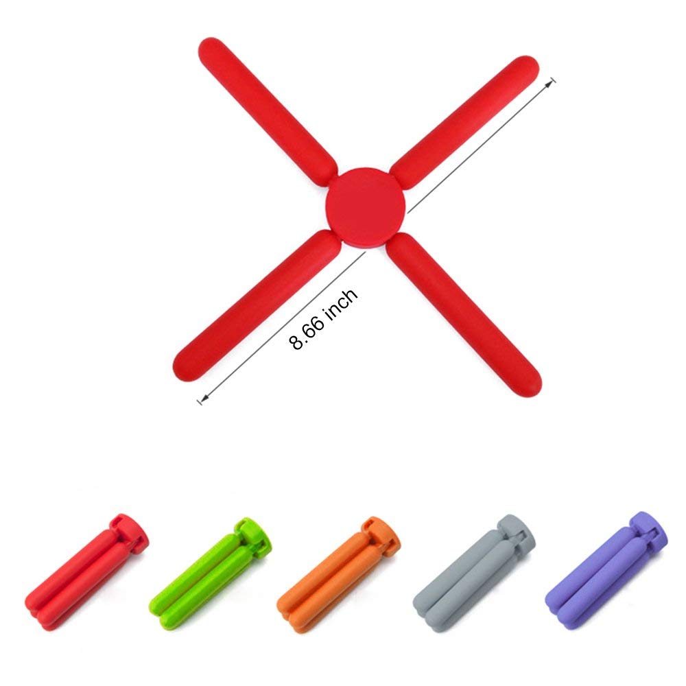 3Pack Foldable Silicone Trivets, Fengchen Folding Trivet, Non-Slip Collapsible Cross Compact Design Expandable Silicone Pot Hold