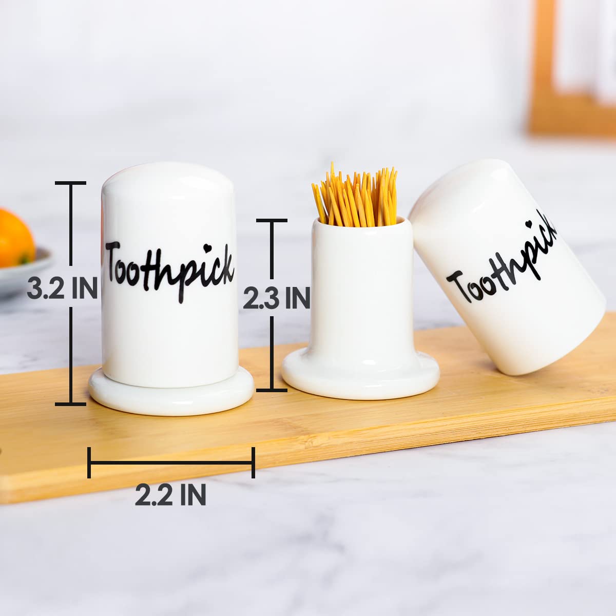 Swetwiny Ceramic Toothpick Holder Set Of 2, Porcelain Toothpick Holder Dispenser With Lid For Home And Kitchen Decor (2Pcs White