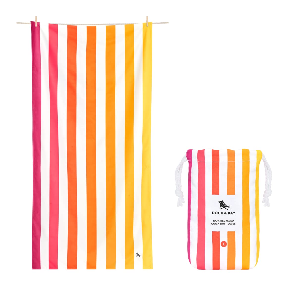 Dock & Bay Beach Towel - Quick Dry, Sand Free - Compact, Lightweight - 100% Recycled - Includes Bag - Summer - Peach Sunrise - E