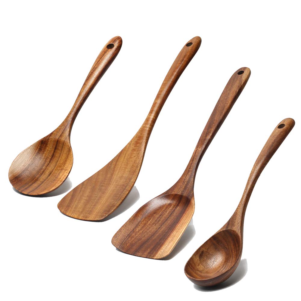 5 Pcs Best Wooden Spoons For Cooking Kitchen Utensils Set Non Stick Spoon Acacia Wood Utensil Cooking Spatula Turner Slotted Spo