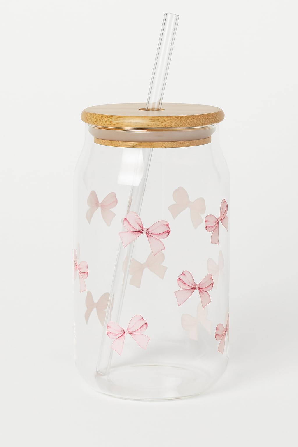 THE UMBRELLA STORE Glass Tumbler Bamboo Lid and Straw, Coffee Tumbler, Reusable Glass (Coquette)