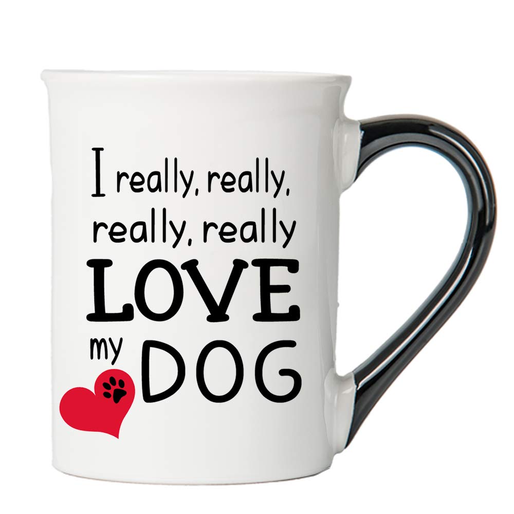 Cottage Creek I Really Love My Dog Mug, 16Oz Black And White Gift Boxed Ceramic Coffee Cup For Dog Mom And Dad, Cute Tea Mug And