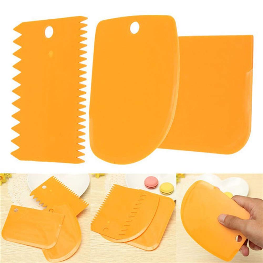 3 Pieces Dough Scraper Bowl Scraper Cake Scraper Plastic Dough Cutter Jagged Edges Scraper Curved Edge Scraper Flat Edge Scraper